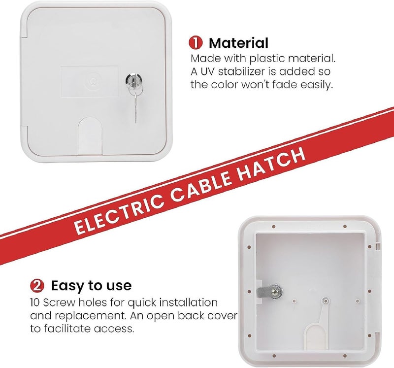 SASKATE RV Electrical Cable Hatch, RV Trailer Power Cord Hatch Cover, Lock with 2 Keys, ABS RV Accessories - Image 4